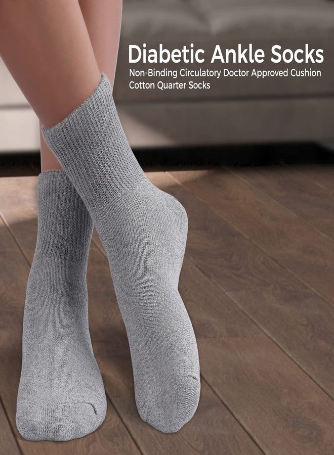 Diamond Star Diabetic Ankle Socks, Non-Binding Circulatory Doctor Approved Cushion Cotton Quarter Socks for Men’s Women’s 3,6,12 Pack (6 Pack Grey, 10-13) - Image 2